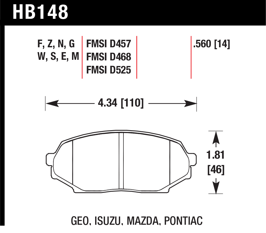 Тормозные колодки HAWK HB148E.560