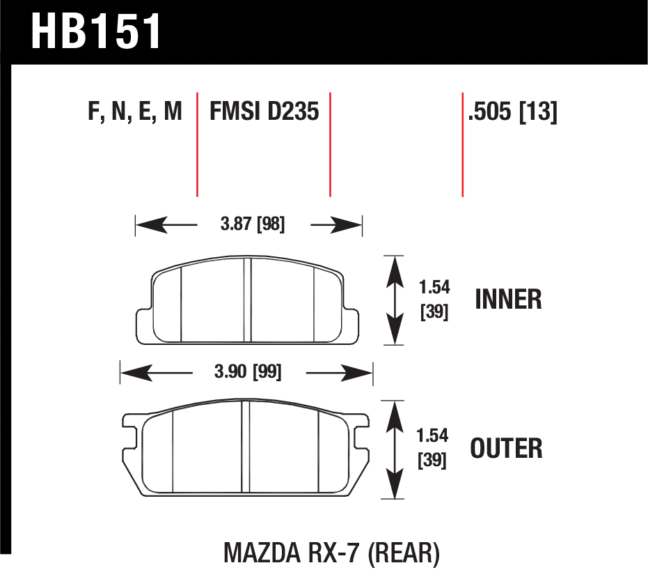 Тормозные колодки HAWK HB151F.505