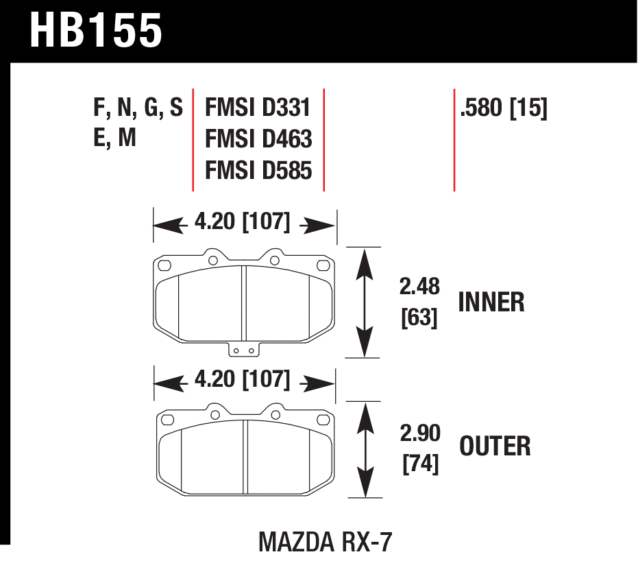 Тормозные колодки HAWK HB155F.580