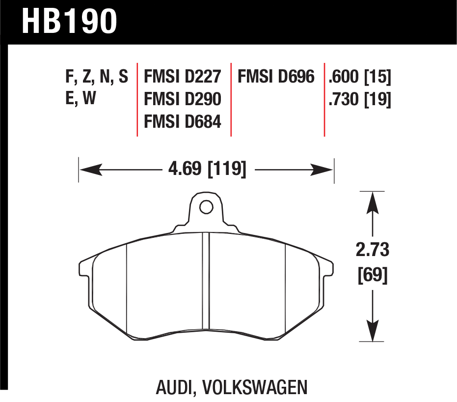 Тормозные колодки HAWK HB190N.600
