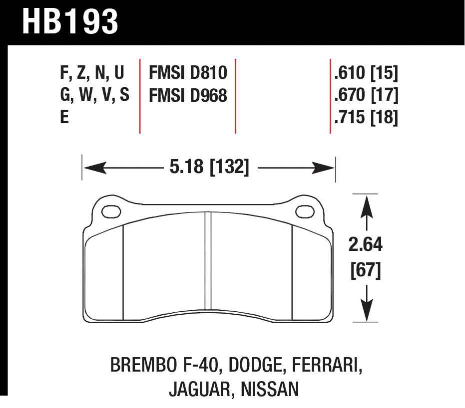 Тормозные колодки HAWK HB193E.670