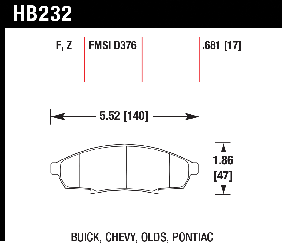 Тормозные колодки HAWK HB232F.681