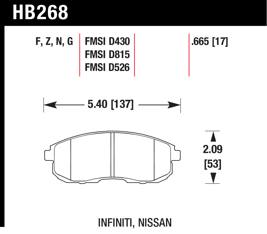 Тормозные колодки HAWK HB268Z.665