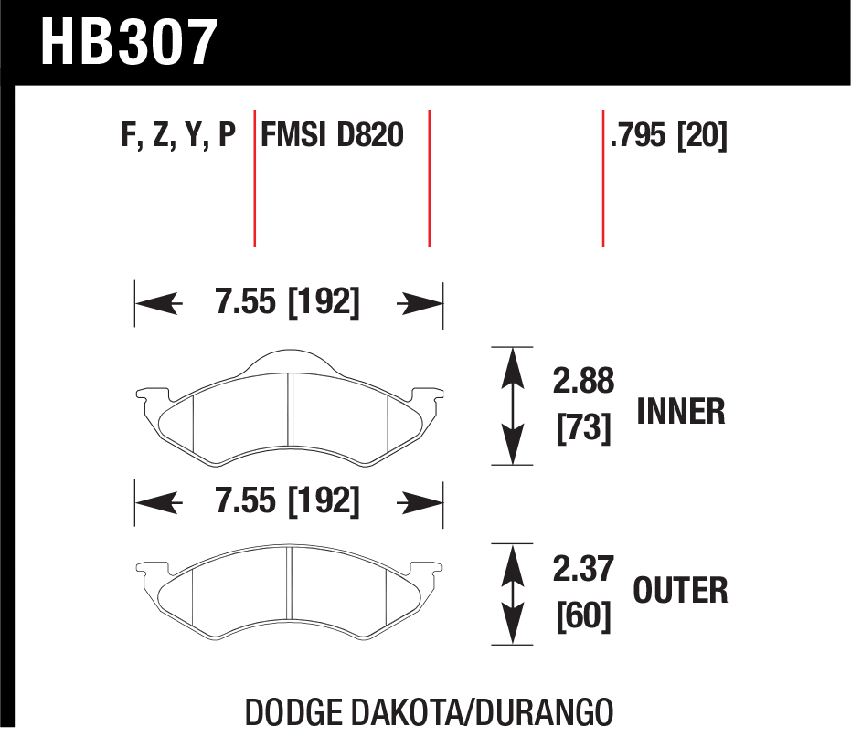 Тормозные колодки HAWK HB307P.795