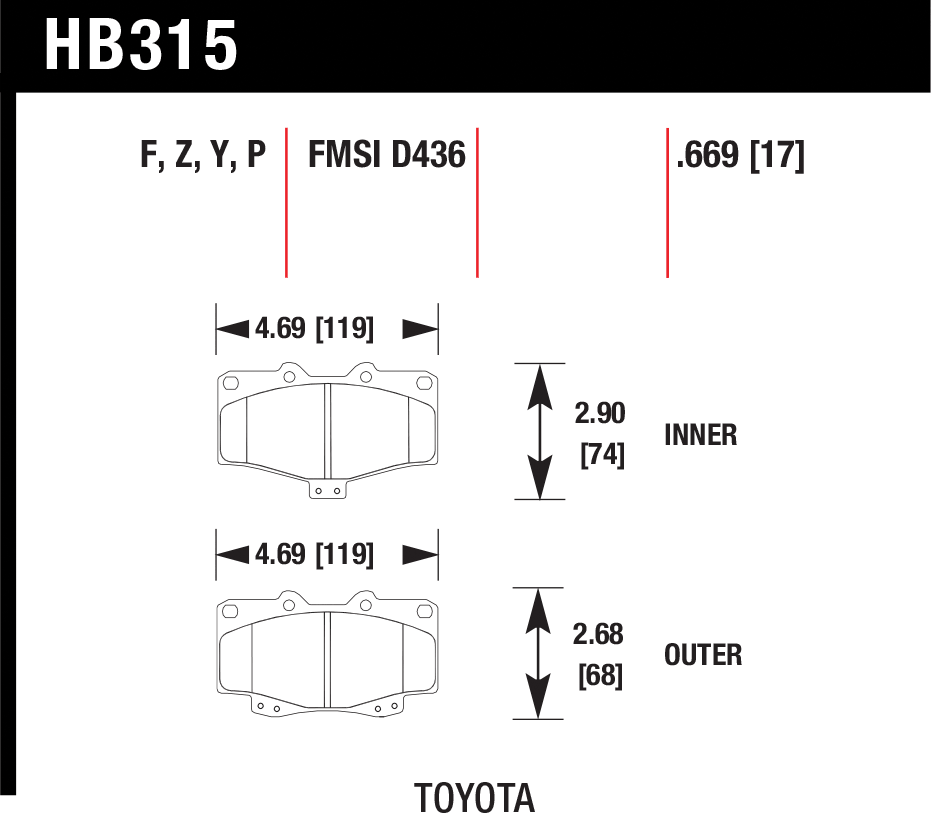 Тормозные колодки HAWK HB315Y.669