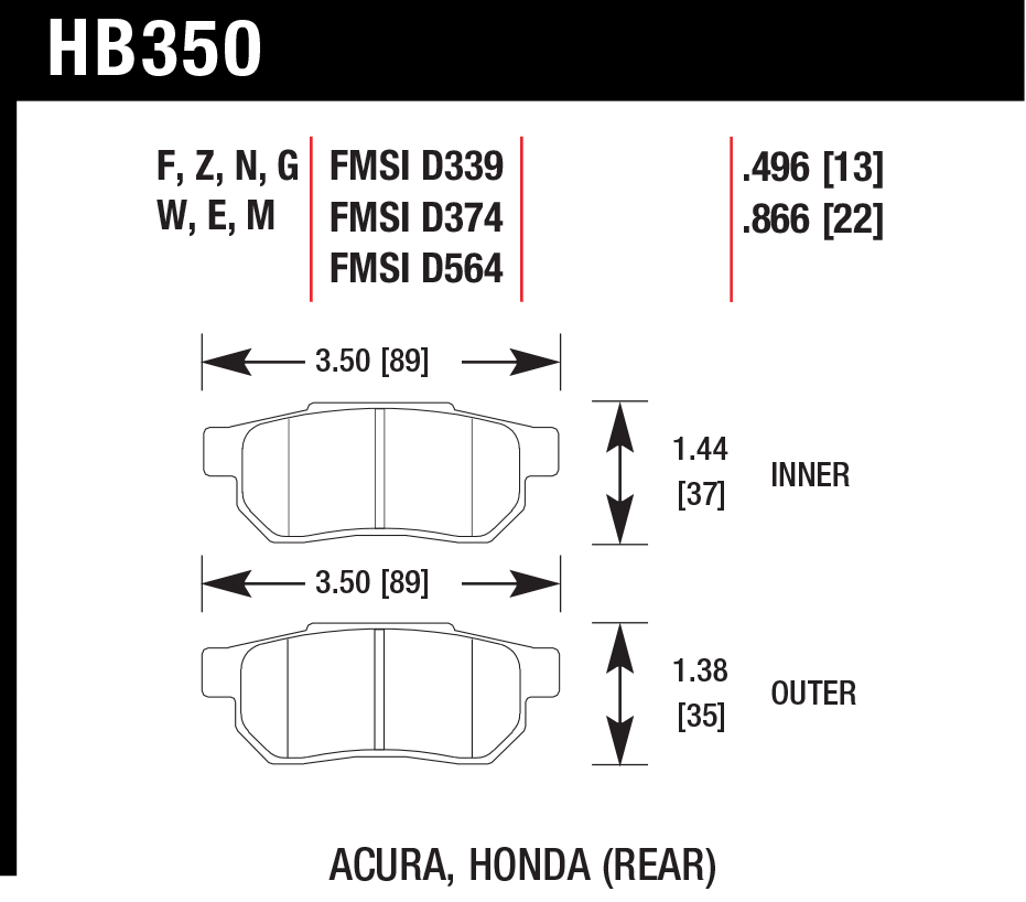 Тормозные колодки HAWK HB350N.496