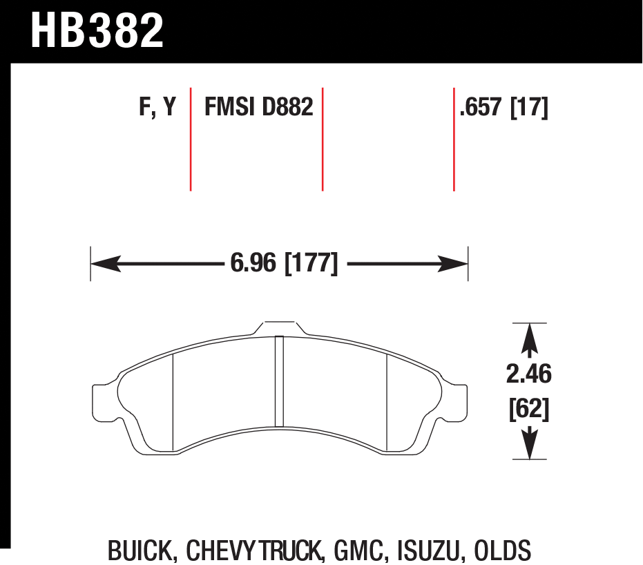 Тормозные колодки HAWK HB382Y.657