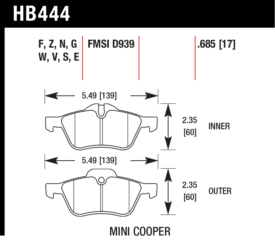 Тормозные колодки HAWK HB444F.685