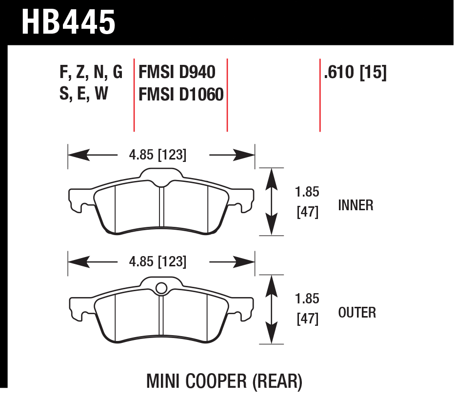 Тормозные колодки HAWK HB445F.610