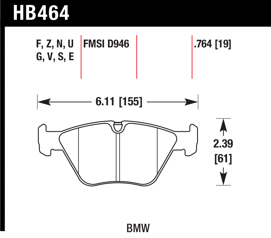 Тормозные колодки HAWK HB464F.764