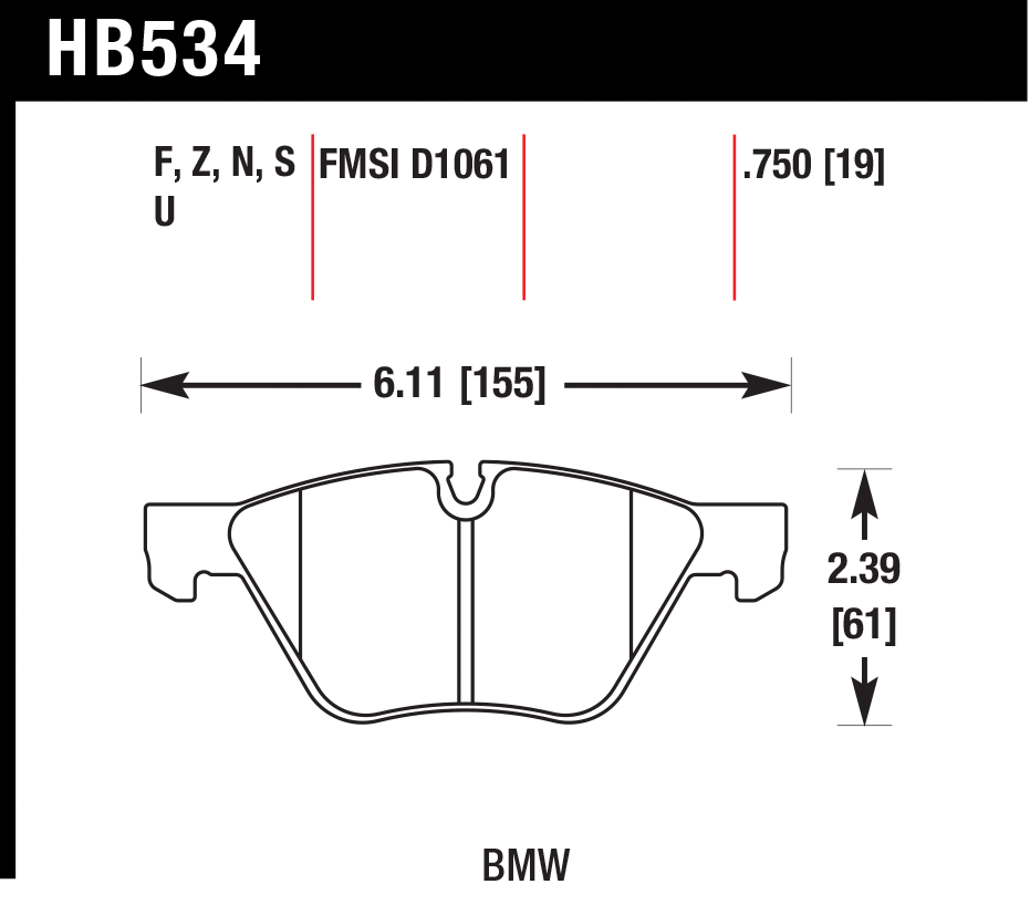 Тормозные колодки HAWK HB534U.750