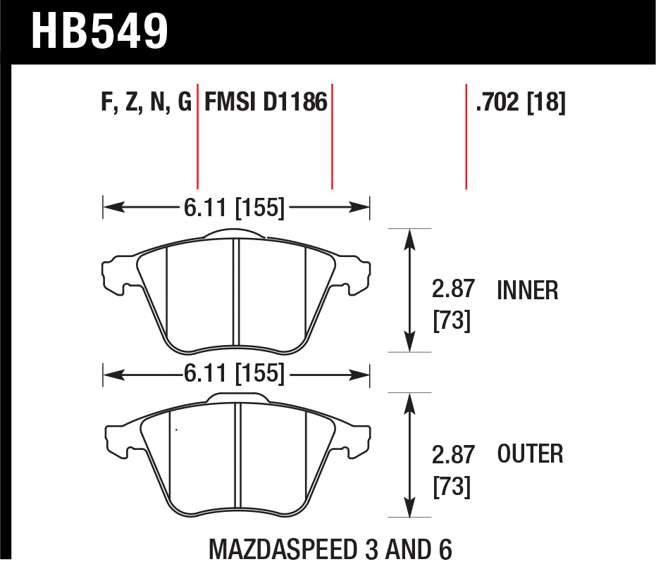 Тормозные колодки HAWK HB549G.702