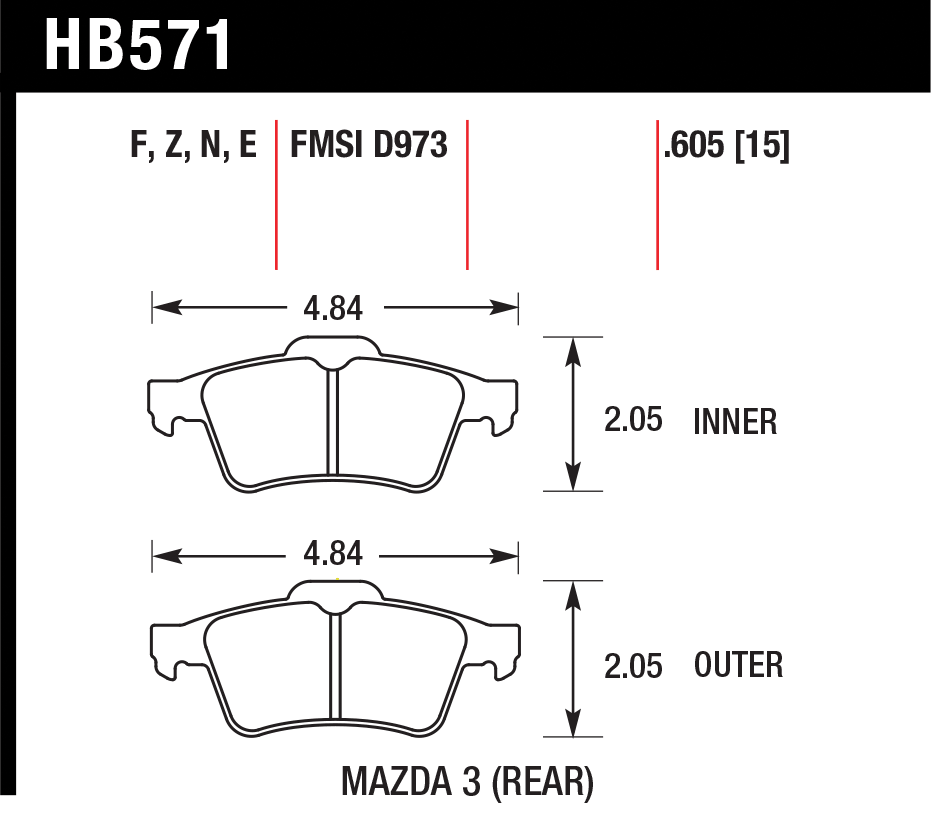 Тормозные колодки HAWK HB571Z.605
