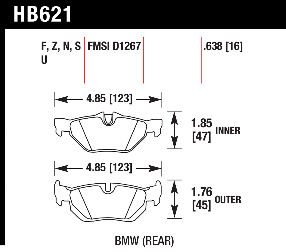 Тормозные колодки HAWK HB621U.638
