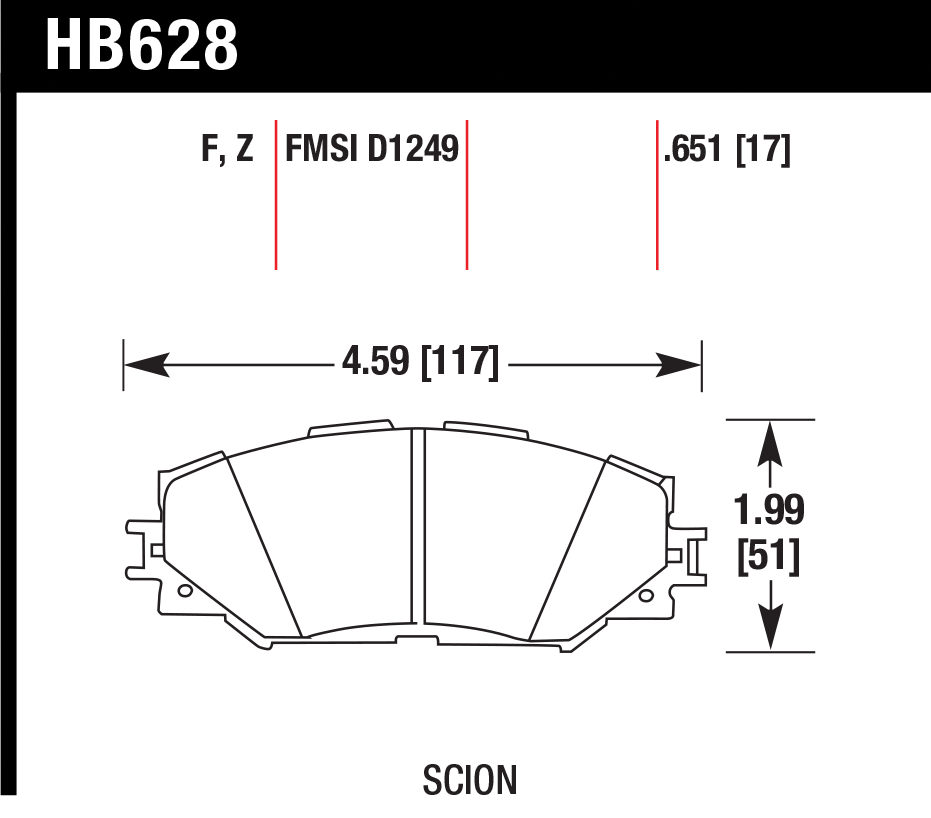 Тормозные колодки HAWK HB628F.651