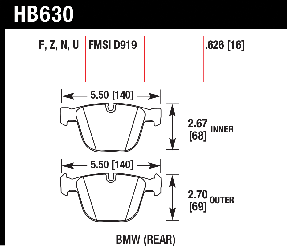 Тормозные колодки HAWK HB630N.626