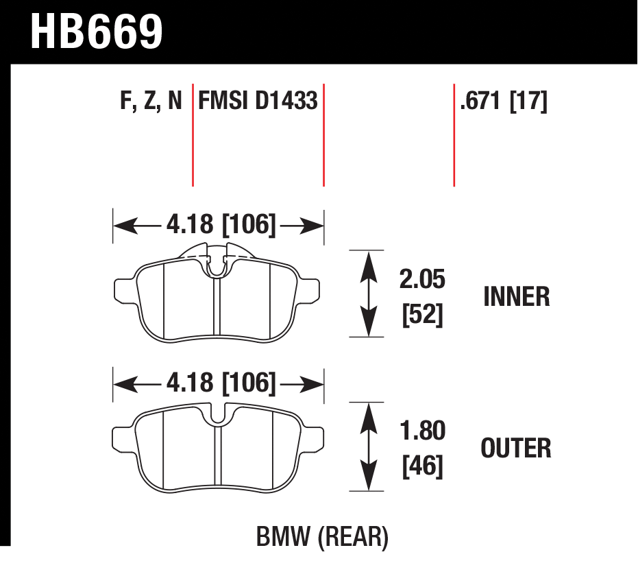 Тормозные колодки HAWK HB669Z.671