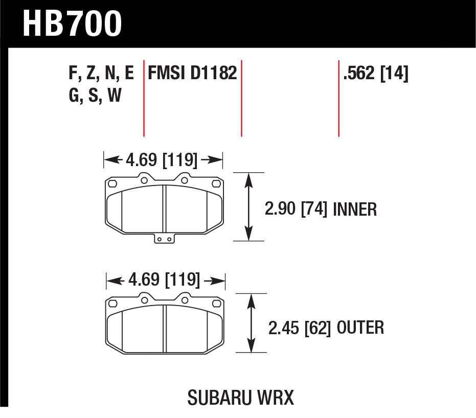Тормозные колодки HAWK HB700W.562