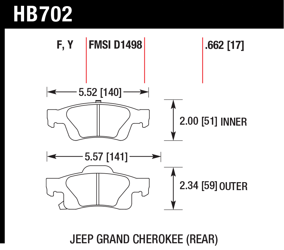 Тормозные колодки HAWK HB702Y.662